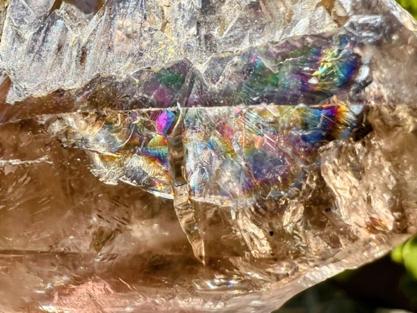 Twin Flame Skeletal Smoky DT Herkimer Diamond Cluster with Record Keeper - a truly unique specimen, featuring one part that is smoky and another that is clear, with the two points bound together in a cascade of rainbows. 